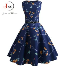 Summer Women Dress Casual Floral Elegant Retro Vintage 50s 60s Robe Femme Rockabilly Swing Pinup Vestidos