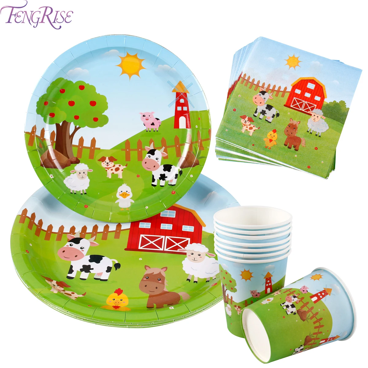 FENGRISE Farm Animal Birthday Party Supplies Safari Party Paper Napkins Jungle Birthday Disposable Tableware Jungle Party Plate