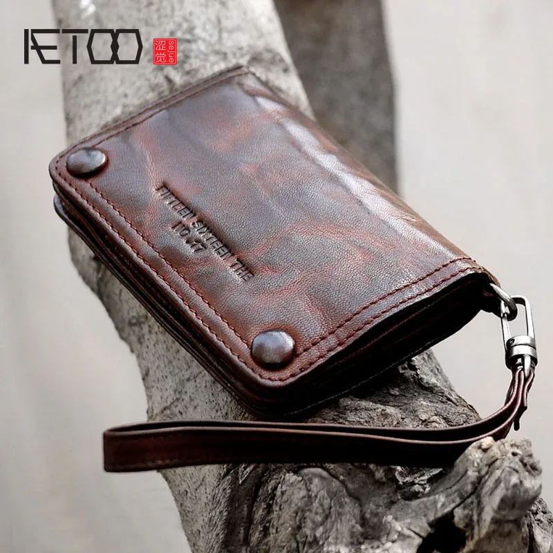 

BJYL New retro handmade leather sheepskin casual short section men and women hipster wallet purse handbags set hand