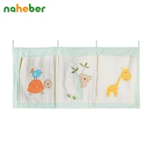 Naheber Cotton Crib Organizer Baby Cot Bed Hanging Storage Bag Toy Diaper Pocket for Newborn Crib Bedding Set Accessories
