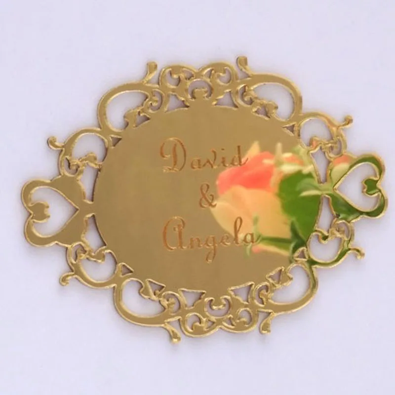  Personalized Oval Mirror Acrylic Sticker Custom Name Party Decor Favors Invitation Card Wedding Par - 4000022251208