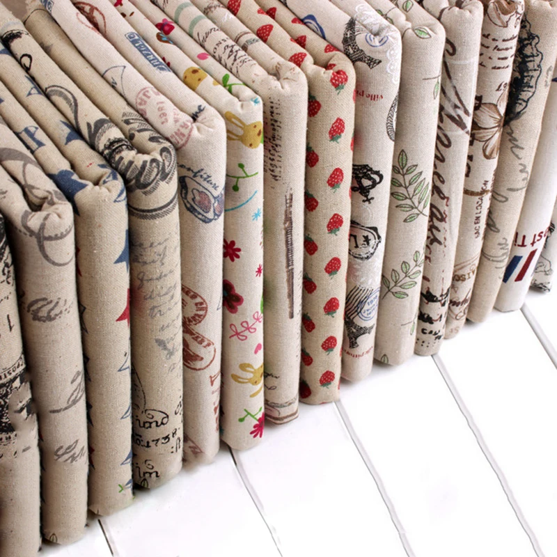 

Zakka Linen Polyester Fabric Vintage Quilting Patchwork Fabric Sewing Diy Cloth Flower/Cartoon Cat/Tower/Christmas Fabric