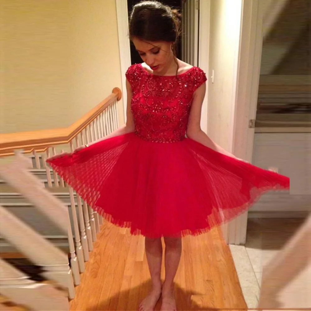 Red Rhinestone Cocktail Dress Dresses 2016 Knee Length Short