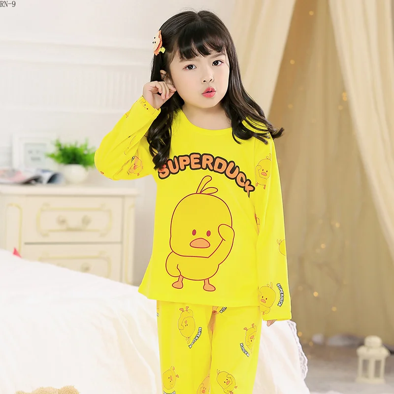 Желтый Детский Пижамный костюм г. Весенняя мультяшная мальчиковая пижама одежда для сна с длинными рукавами для девочек модная Пижама Длинные Топы+ штаны