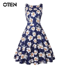 OTEN, ropa para mujer, casual, verano, elegante, para mujer, sin mangas, estampado floral, vestido midi, pin up, vintage, rockabilly, 50s 60s