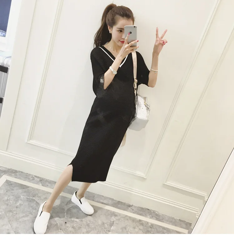 2018 Summer Short sleeve Side Splits White Maternity Dress Elegant Maternity Clothes for Pregnant Women Black Pregnancy Clothing (21)