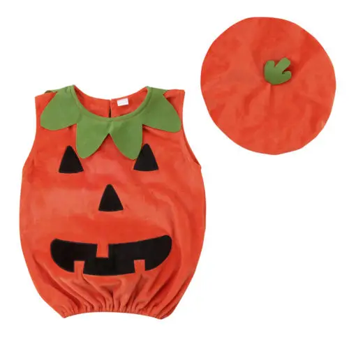 Hallowen для маленьких девочек мальчиков тыквы Боди без рукавов топы Шляпа Праздничный костюм симпатичный комплект для маленьких мальчиков девочек От 0 до 3 лет - Цвет: Оранжевый