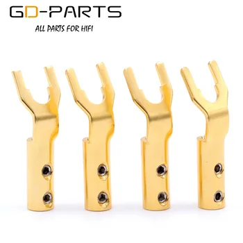 

EIZZ 24K Gold Rhodium Plated Pure Copper Speaker Spade Y Fork Banana Plug Connector Terminal For Hifi Audio AMP CD Speaker DIY
