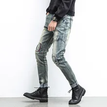 Herren jeans männer retro old patch low-grade micro-kreuz young herren hosen Japanischen beine pluderhosen