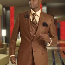 Портной сделал коричневый смокинг жениха 3 шт мужской свадебный Выпускной ужин костюм жениха костюм для жениха наряд(куртка+ брюки+ жилет) Терно