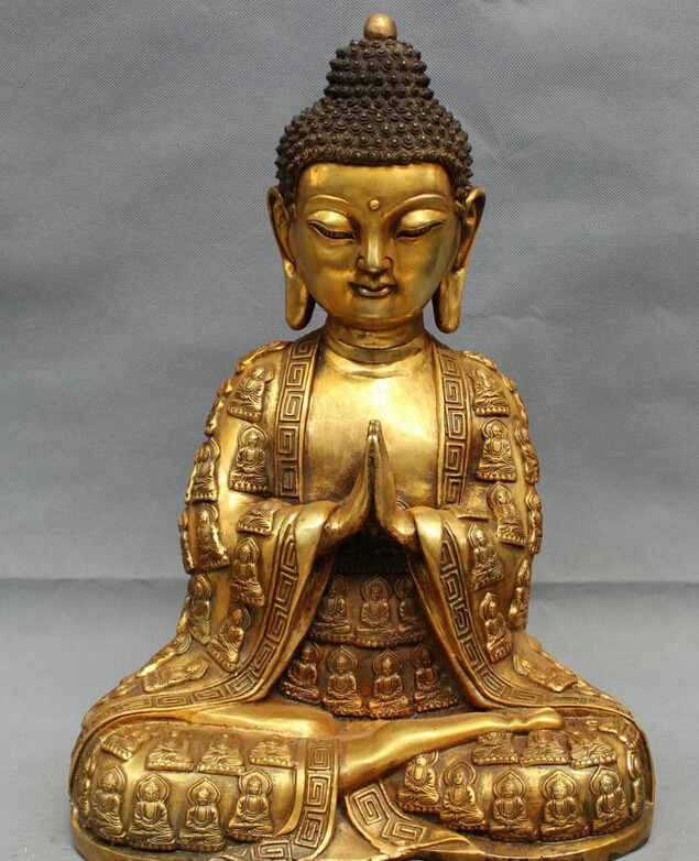 

006784 17" Tibet Folk Bronze Gilt Buddhism Rode Amitayus Joss Shakyamuni Buddha Statue