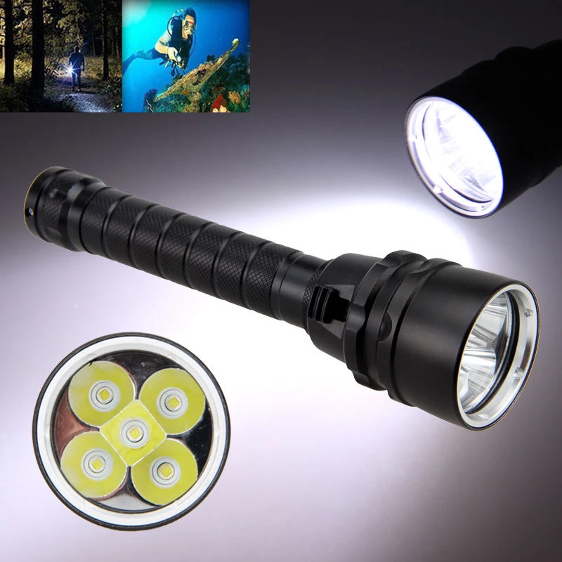 

5x LED Diving Flashlight Torch Lamp Underwater Non-slip Adjustable Hiking Seeking Survival