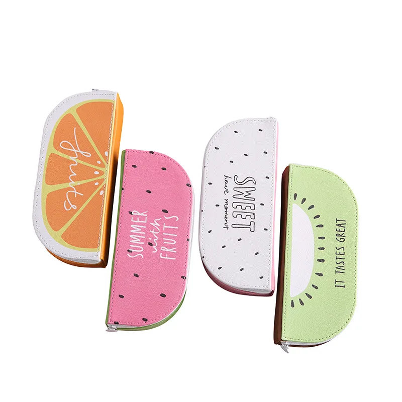 

New Cute Fruit Pencil Cases for Girls PU Leather Watermelon Pencil Box Stationery Pouch School Office Supplies