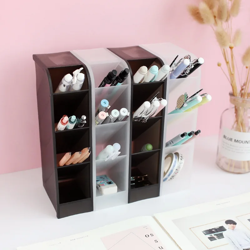 

Diagonal Pen Holder Office Female Desktop Storage Box Desk Stationery Barrel Rack Transparent Cosmetic Brush Tube
