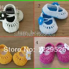 Заводская распродажа, Классические вязаные крючком детские пинетки с цветами, обувь для новорожденных/Обувь для малышей, дешевые 10 пар/партия