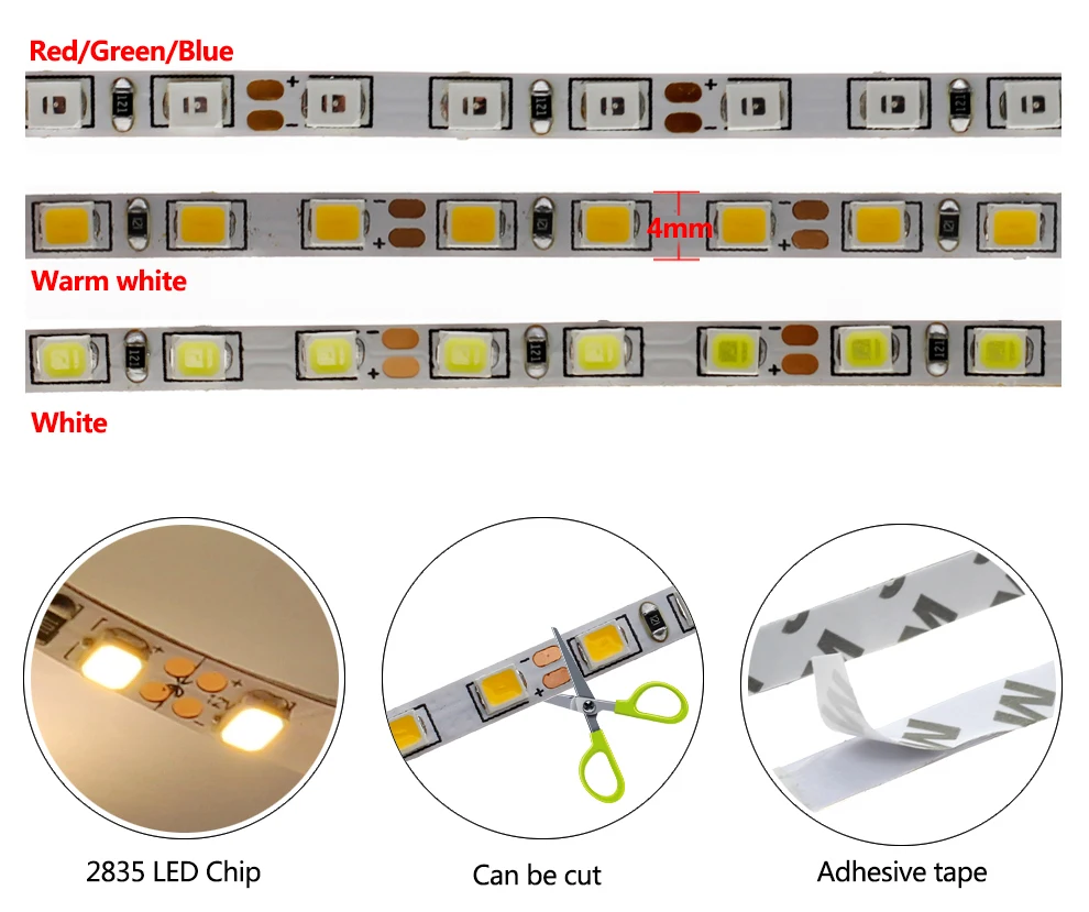 4 мм ширина светодиодной ленты 2835 12 в 120 светодиодный s/M гибкий светодиодный светильник белый теплый белый синий зеленый красный светодиодный светильник