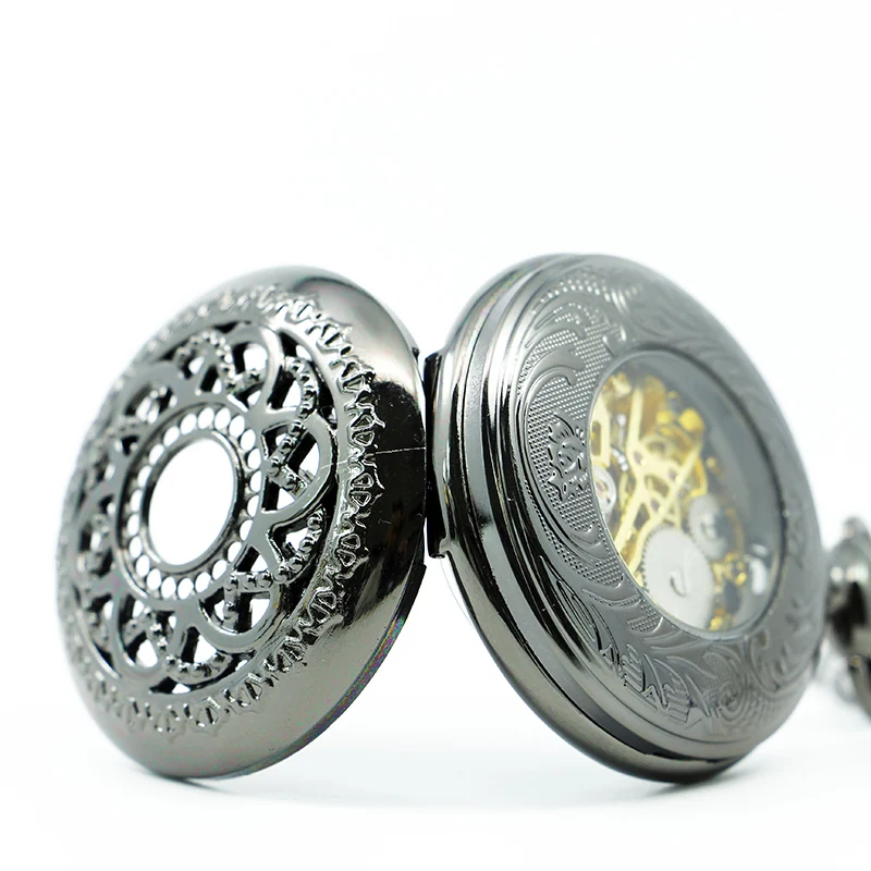Горячая полый корпус цветочный дизайн с римские цифры Механические карманные часы с цепочкой Fob
