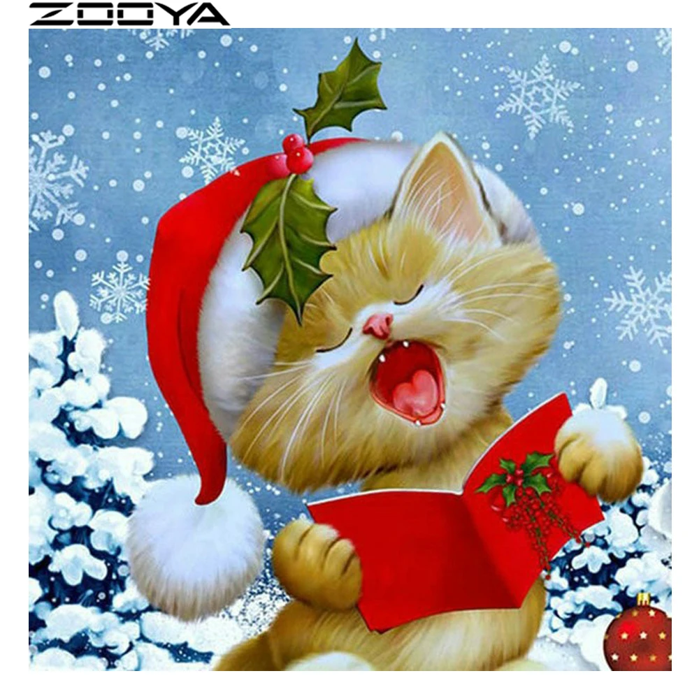 ZOOYA Diamond Embroidery DIY Painting Embroidered With Rhinestones Cross-Stitch Kits Christmas Cat Holds The Book R769 | Дом и сад