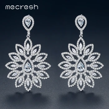 

Mecresh AAA+ Clear Cubic Zirconia Dangle Earrings for Bride Statement Flower Shape Wedding Dress Accessories Earrings MEH1049