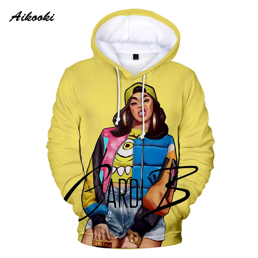Aikooki Cardi B/толстовки с капюшоном для мальчиков и девочек, модная толстовка с капюшоном, осенний свитер с капюшоном, желтый дизайн знаменитой