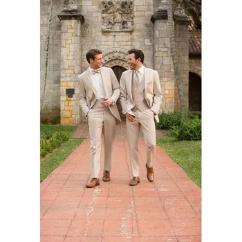 

Custom Made 2017 new champagne Mens Suit Slim Tuxedo Business Dress Suits XS-6XL (Jacket+Pant+Vest) Famous wedding suits for men