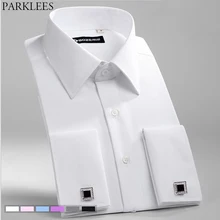 Белая мужская рубашка для свадебного торжества с французскими запонками, саржевая рубашка в полоску с длинным рукавом, рубашки для смокинга, деловая Повседневная приталенная рубашка, топ 8X