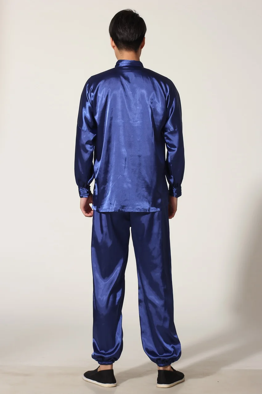 Китайский традиционный Мужской Атласный Костюм кунг-фу из искусственного шелка, винтажная одежда с длинным рукавом, униформа Тай Чи ушу, Размеры M, L, XL, XXL, 3XL, L070627