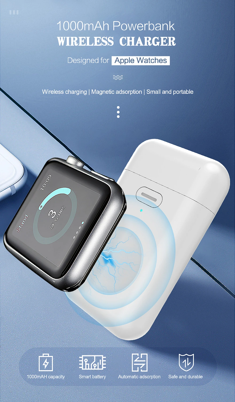 powerbank 30000 1000mAh Wireless Charger Power Bank For iWatch 654321 Portable Travel Magnetic Mini Powerbank For Apple Watch External Battery portable phone charger