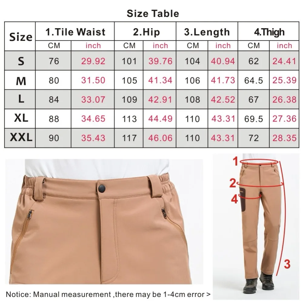 Facecozy de los hombres de invierno de senderismo Softshell pantalones de lana gruesa dentro de bolsillo 2018 a prueba de viento cálido Trekking Camping Pantalones