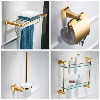 

Luxury Gold Bathroom Accessories Set Toilet Bursh Holder Gold Polished Towel Ring Bath Hardware Set Wall Mount Bathroom Products