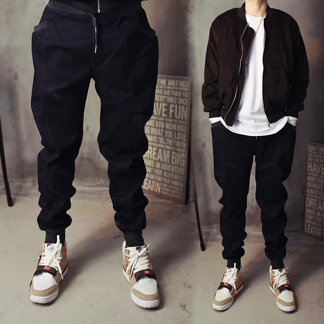 Mens Jogger Jeans New Fashion Drawstring Slim Fit Denim Men's Cuffed