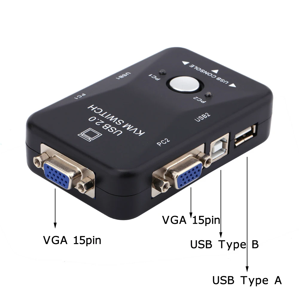 Colohas KVM переключатель 2 порта USB 2,0 VGA/SVGA разделитель 1920X1440 концентратор селектор адаптер для принтера клавиатура мышь монитор