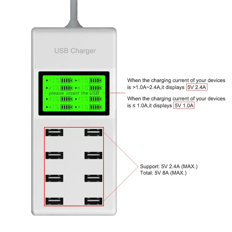 Leebote 8 портов USB зарядное устройство 40 Вт мульти порт адаптер питания
