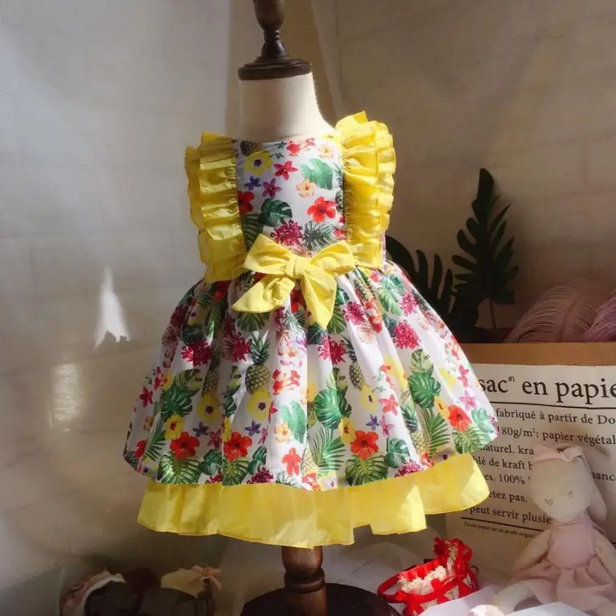 

2019 Summer New Spanish Lolita Dress For Girl Birthday Party Sleeveless Print Princess Dress Modis Kids Clothes Vestidos Y1641