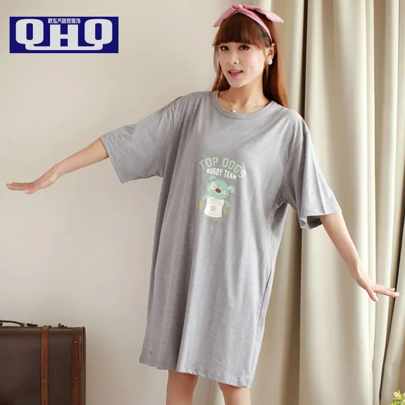 Fresh nightgown female summer sleepwear at home 100% cotton short-sleeve summer plus size maternity lounge loose sleep dress maternity clothing summer one piece dress cotton medium long 100% plus size maternity top t shirt summer short sleeve loose long
