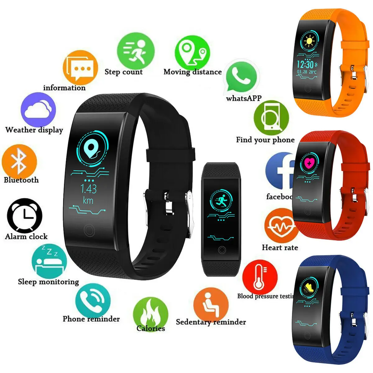 

QW18 Smart Bracelet Heart Rate Monitor IP68 Waterproof Color Screen Fitness Tracker Band Watch Outdoor Sports Wristband