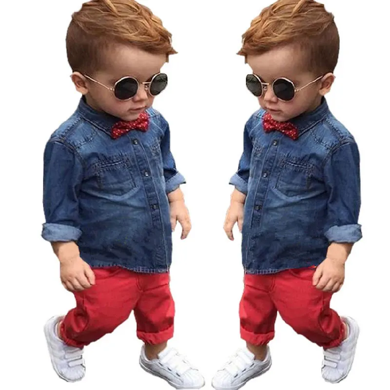 JIOROMY/комплект одежды для мальчиков г., весенний хлопковый комплект одежды с длинными рукавами для маленьких джентльменов, джинсовый костюм - Цвет: Синий