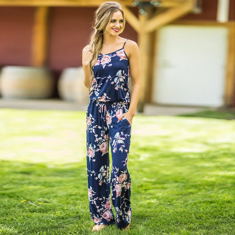 

Summer Siamese trousers Off-shoulder Party Beach Sundress Pants Plus Size Summer Women Button Decorated Print Casual Vestidos