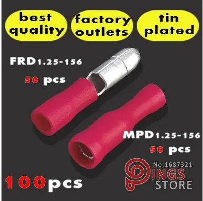 

100PCS 1-156 Red Bullet Connector Insulated Crimp Terminals for Electrical & Audio Wiring