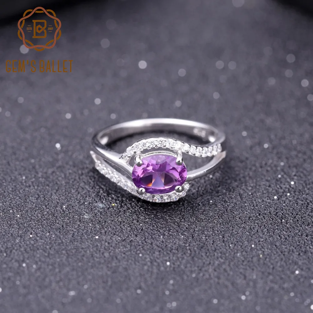 GEM'S балетные 925 пробы серебро 1.30Ct натуральный фиолетовый аметист драгоценный камень кольцо Обручальные кольца для женщин романтические ювелирные изделия