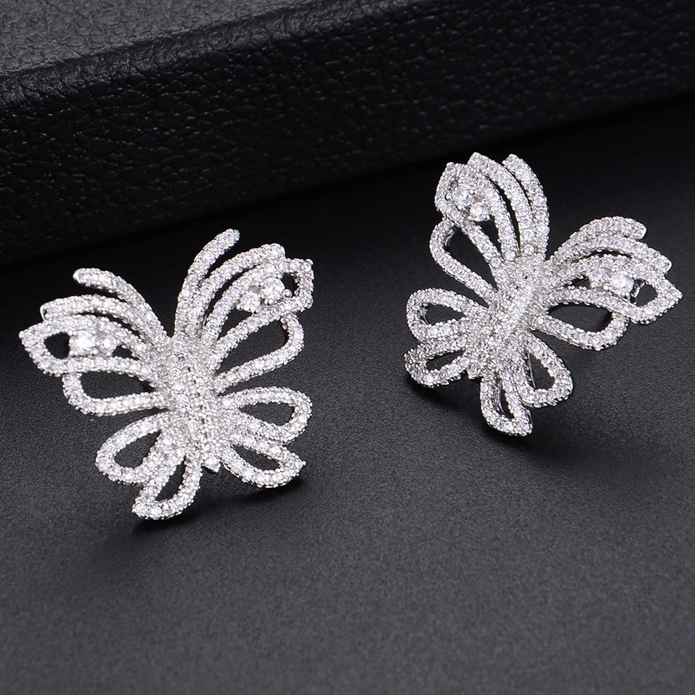 

missvikki Romantic Butterfly Full AAA CZ Big Pearl Stud Earrings For Women Fashion Brand Gift Bridal Wedding Engagement Jewelry