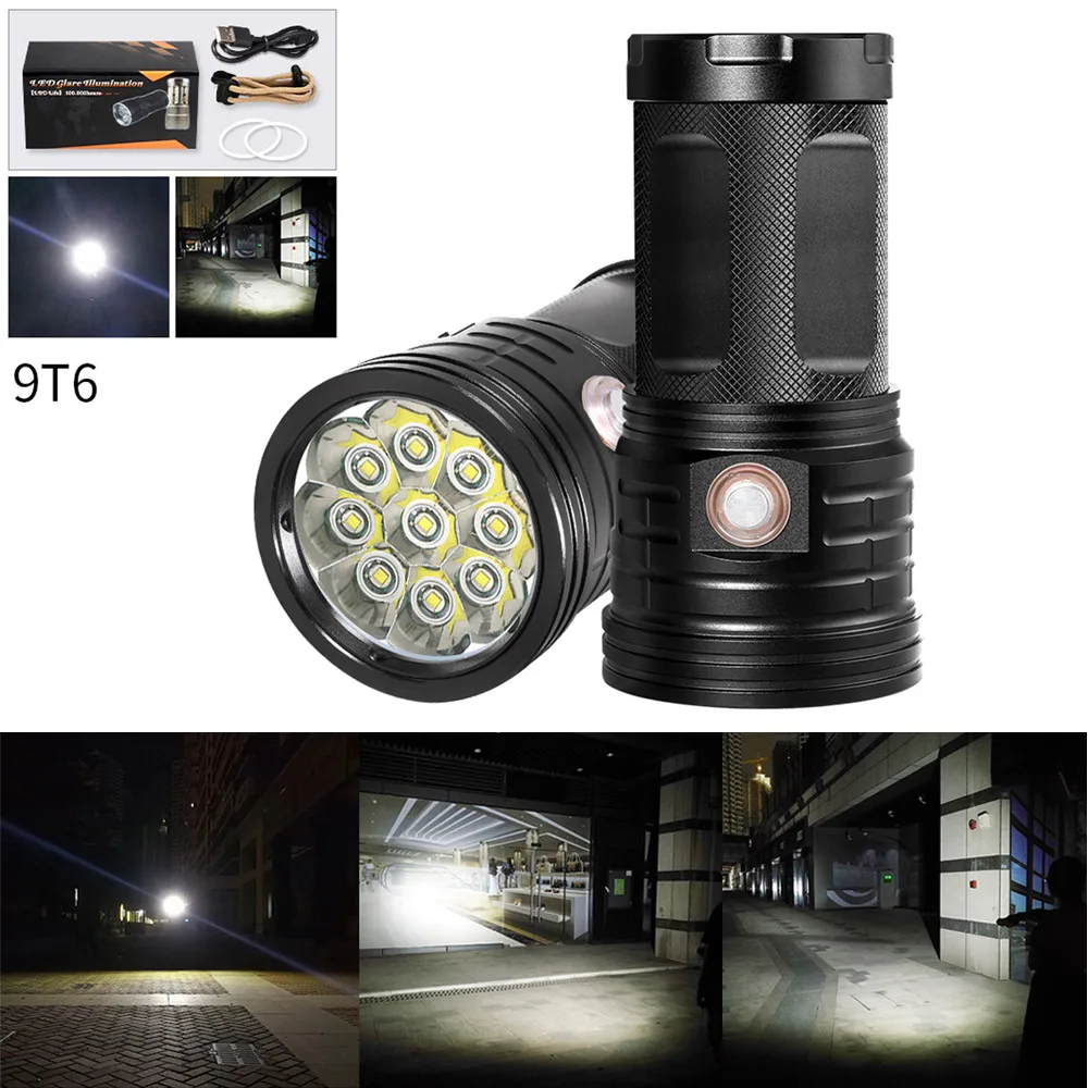 

Waterproof Outdoor 9X T6 LED 3 Modes Flashlight Pro LED Flashlight Torch Lamp 18650 Bike Light Front And Rear #3O30