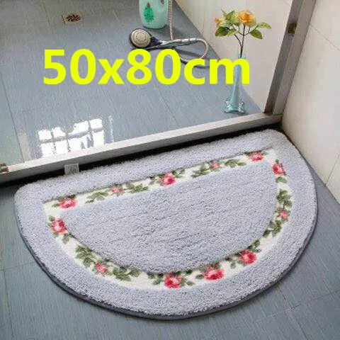 Романтический цветочный Противоскользящий коврик для ванной комнаты, супер мягкий коврик для гостиной, спальни, напольный коврик в форме сердца, прямоугольный коврик, коврик для туалета - Цвет: Semicircle Blue50x80