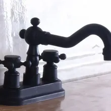 Две Крест Ручки Черный Масло втирают Бронзовый поворотный Носик Кухня барная раковина ванная комната два отверстия смеситель кран anf241