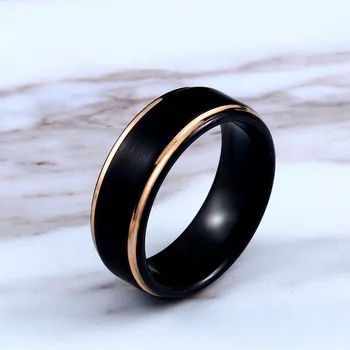 

BEIER 8mm Mens Wedding Band Two Tone gold/ Rose Gold Tungsten Carbide Ring Brushed Center Dome Comfort Fit Couple jewelryBR-W077