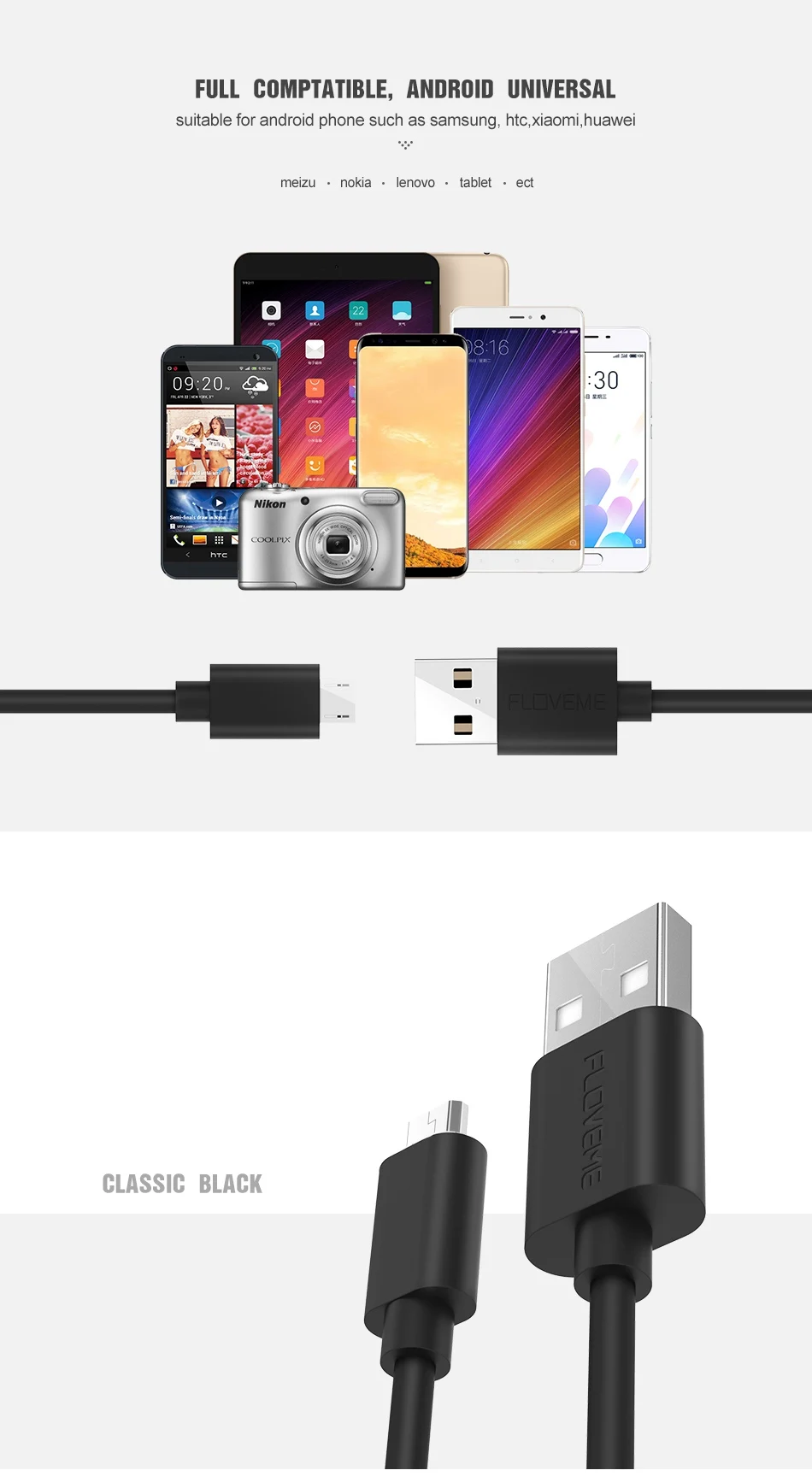FLOVEME Micro USB кабель для samsung S7 S6 Edge huawei Xiaomi Android зарядное устройство USB кабели 30 см 1 м 2 м кабель для мобильного телефона USB Кабо