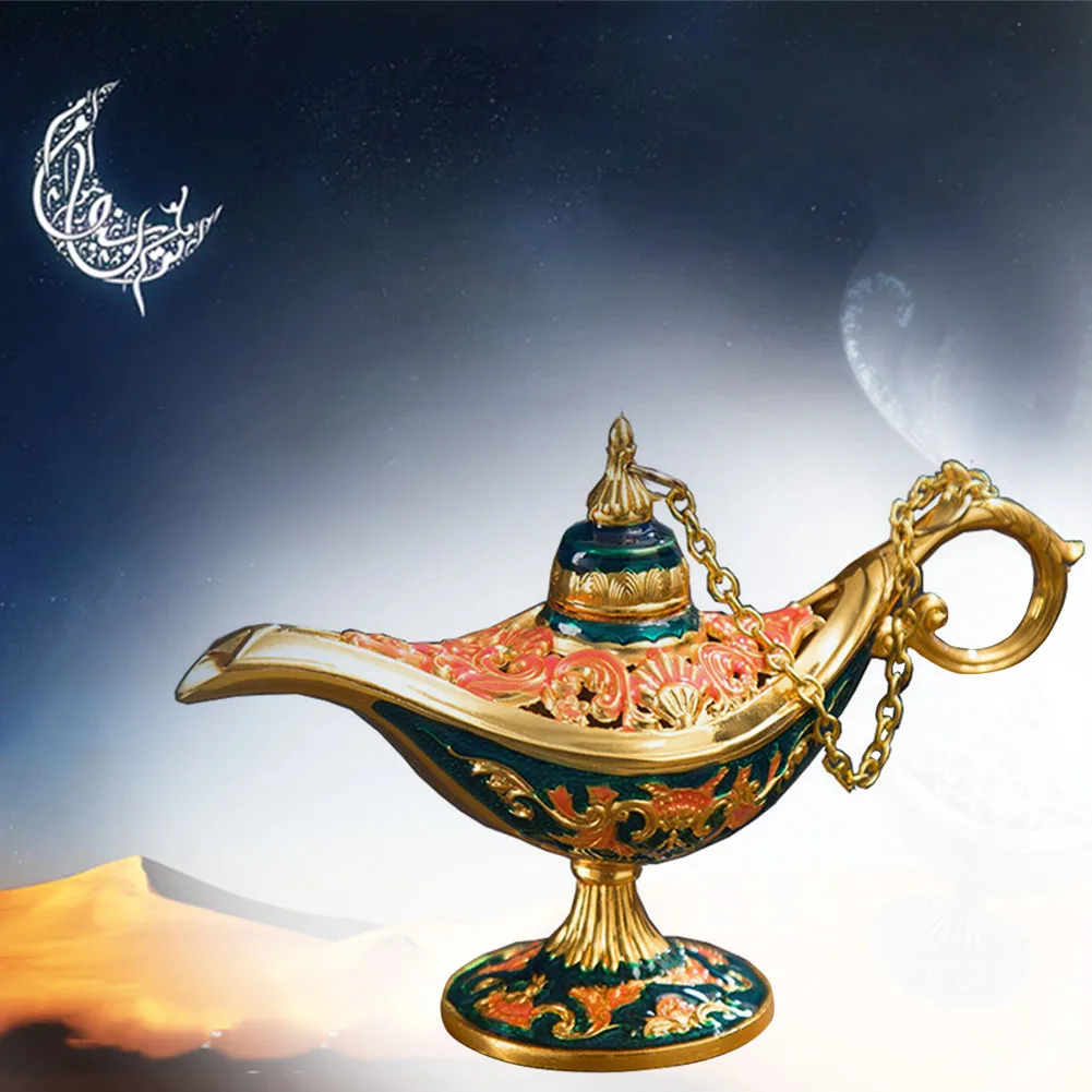 Incense Burner Traditional Carved Vintage Aladdin Lamp Oil Crafts Decor Ornaments Arts Tea Pot Gift Home Zinc Alloy Retro