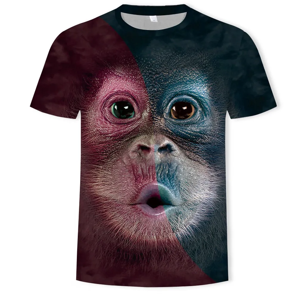 Men novel Spring Summer 3D Print O-Neck monkey pattern Short Sleeve T Shirt Tops Blouse High quality free shiping