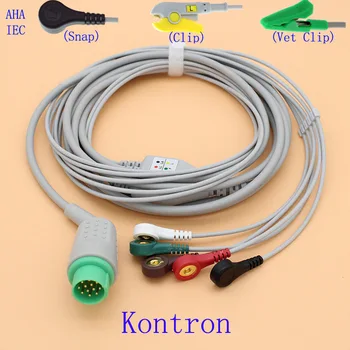 

For Kontron Fukuda dynascope 7100 ECG Cable and Leadwires one-piece 5 leads ecg cable 7000 7135B 7141 7210 7250 7251 Snap Clip