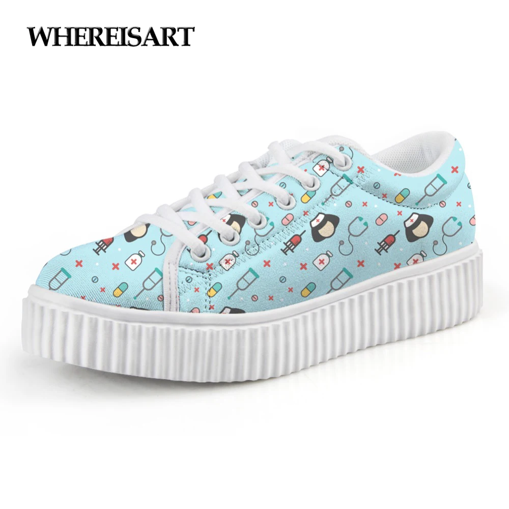 

WHEREISART HOT Cartoon 3D Nurse Brand Women's Flats Shoes Autumn Fashion Nursing Ladies Height Increasing Casual Shoes Platform